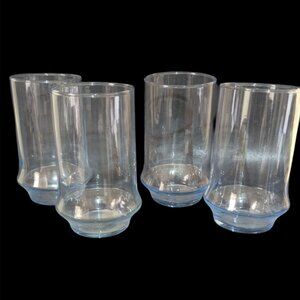 Libbey Iced Blue Glasses Set Of 4 Clear 5 Inch Tumblers Drinkware Vintage